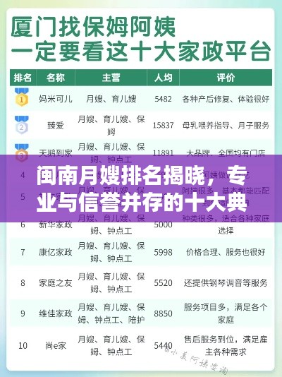 闽南月嫂排名揭晓，专业与信誉并存的十大典范
